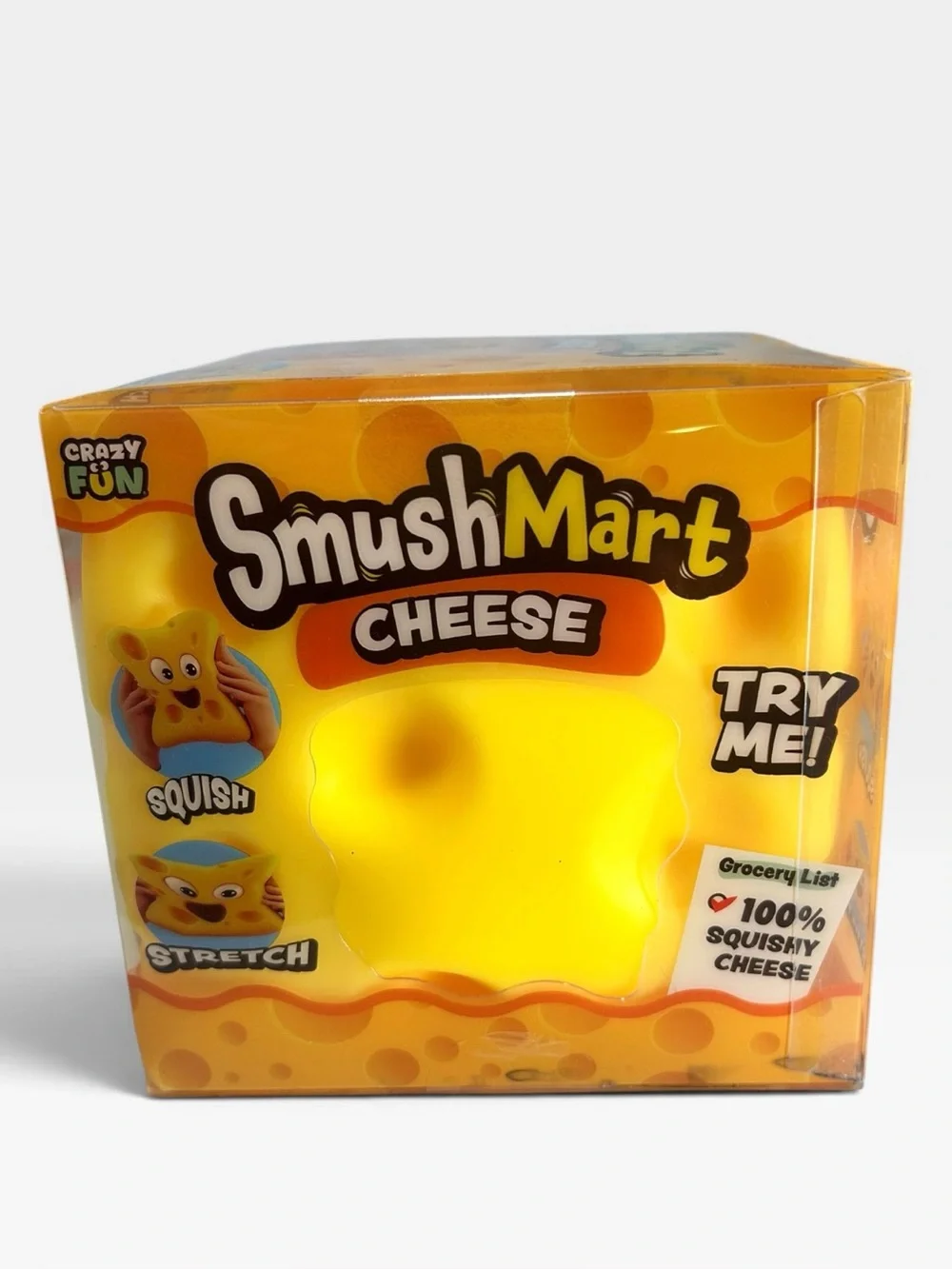 Crazy Fun SmushMart Cheese Block Squishy Toy NIB RMS
